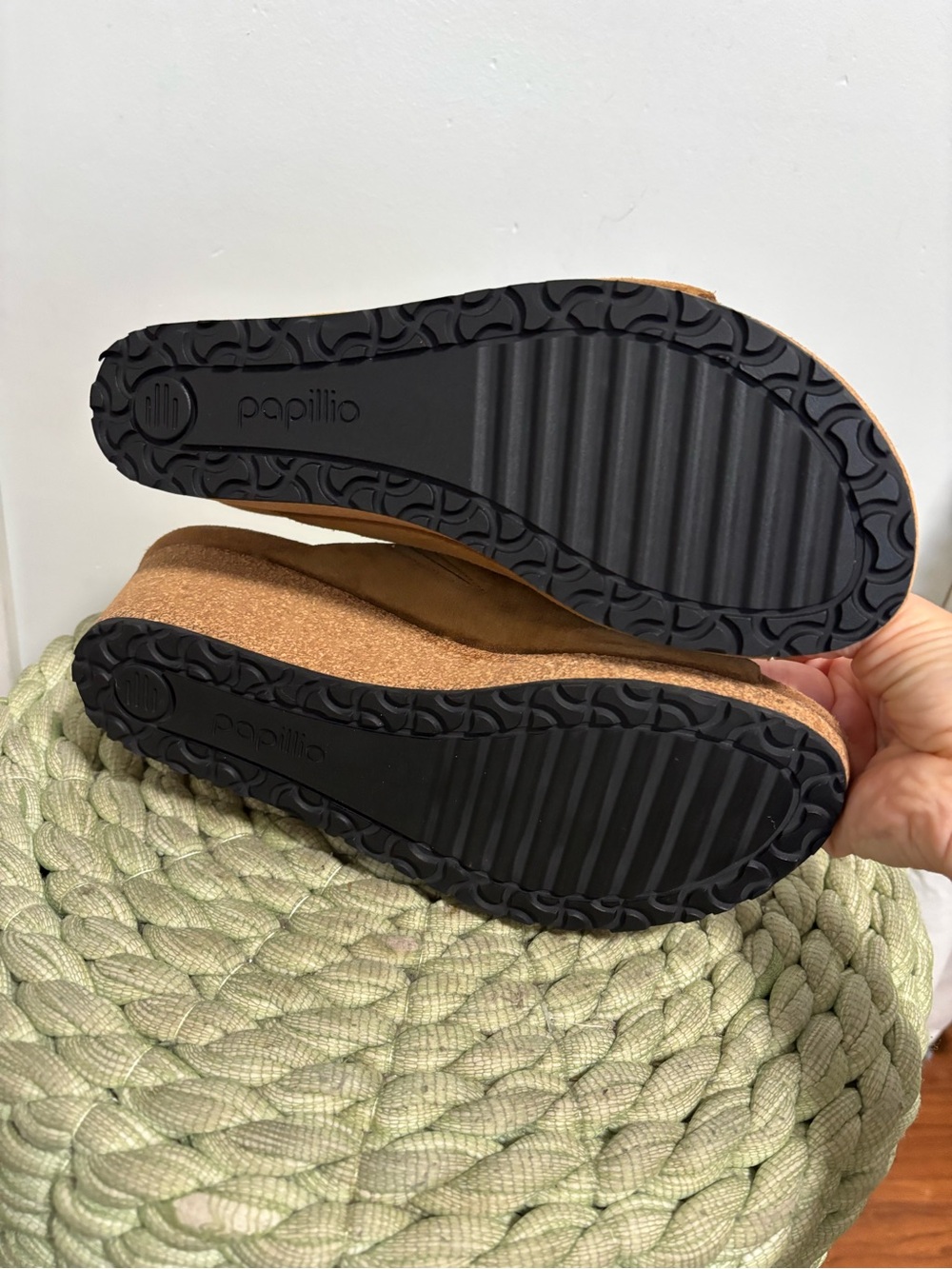NEW BIRKENSTOCK Papillio Namica Tea Brown Suede Cork Wedge Slide Sandals - Picture 8 of 9